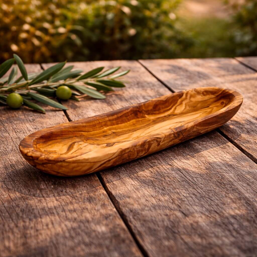 Baguette-Schale aus Olivenholz – Glatter Rand (30cm)
