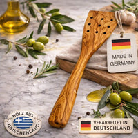 Pfannenwender aus Olivenholz mit Löchern (30 cm)