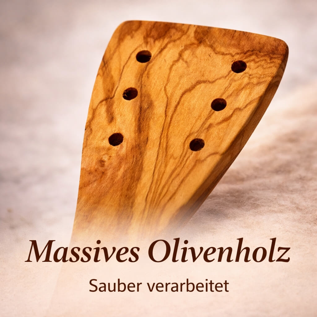 Pfannenwender aus Olivenholz mit Löchern (30 cm)