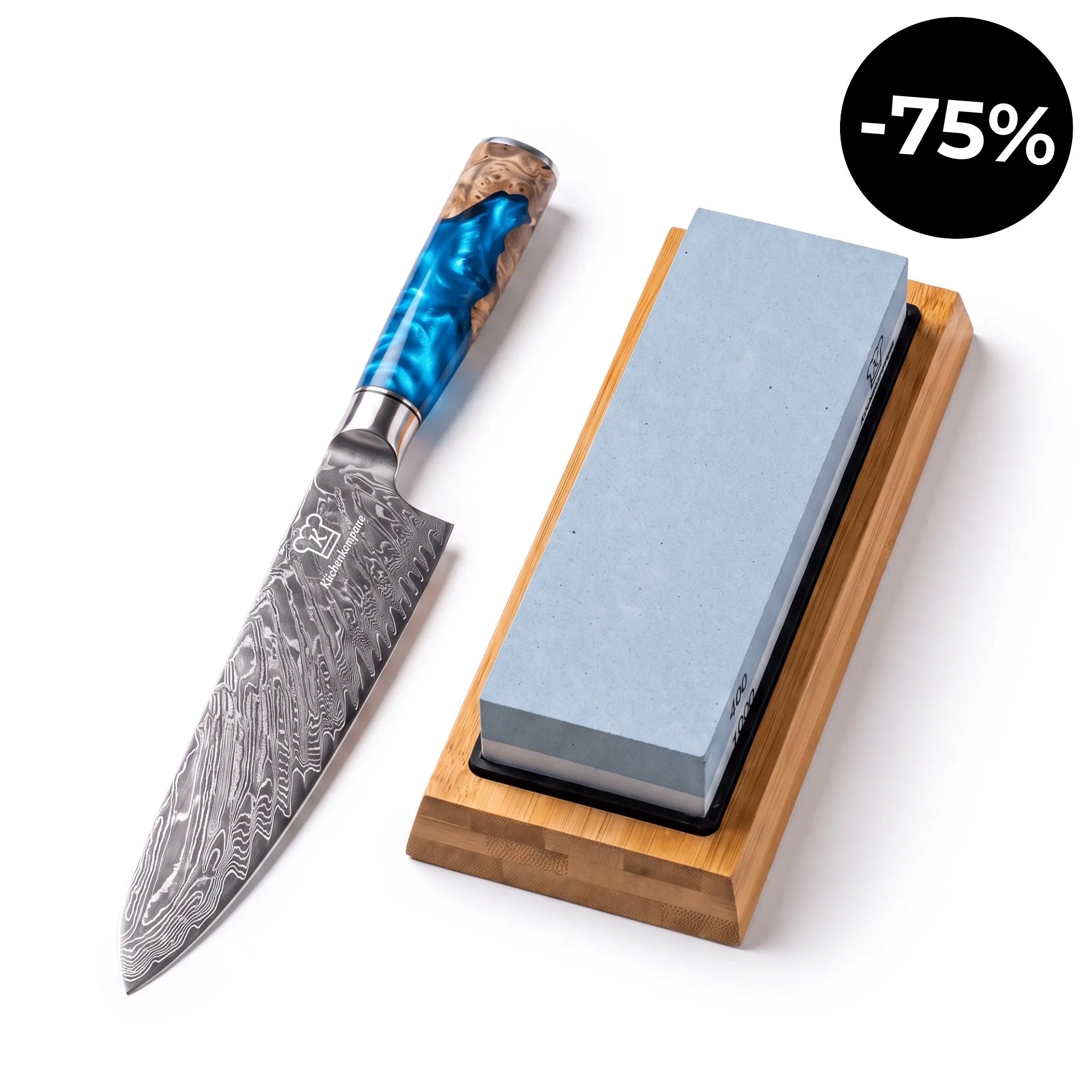 Aoki Damast Chefmesser & 2-in-1 Nass-Schleifstein
