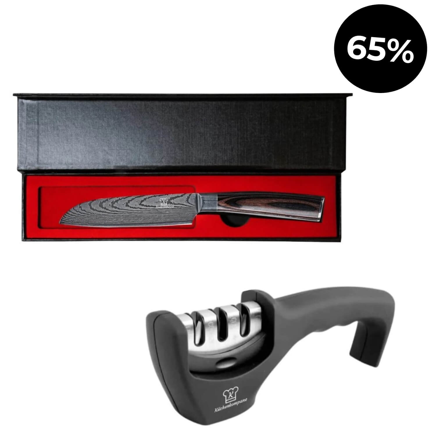 Asiatisches Santoku 5'' + Messerschärfer | E-Mail Exklusiv