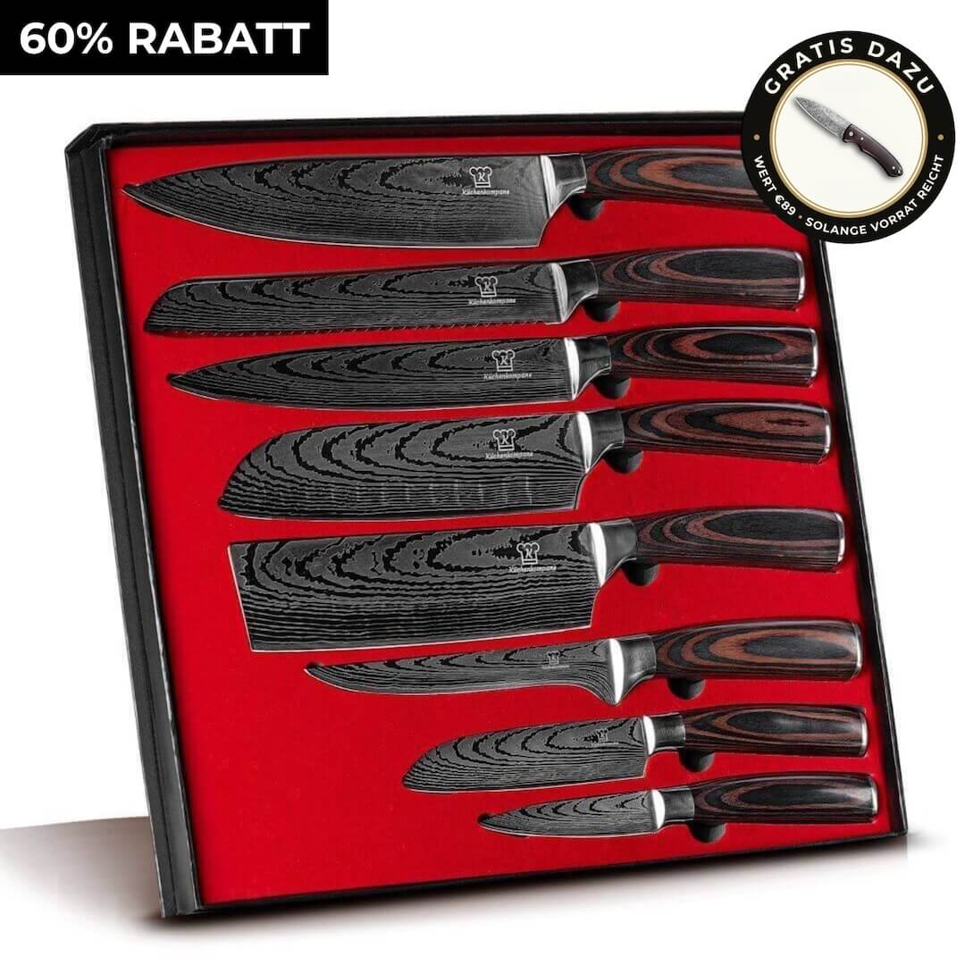Asiatisches Messerset 8-teilig + Gratis Taschenmesser