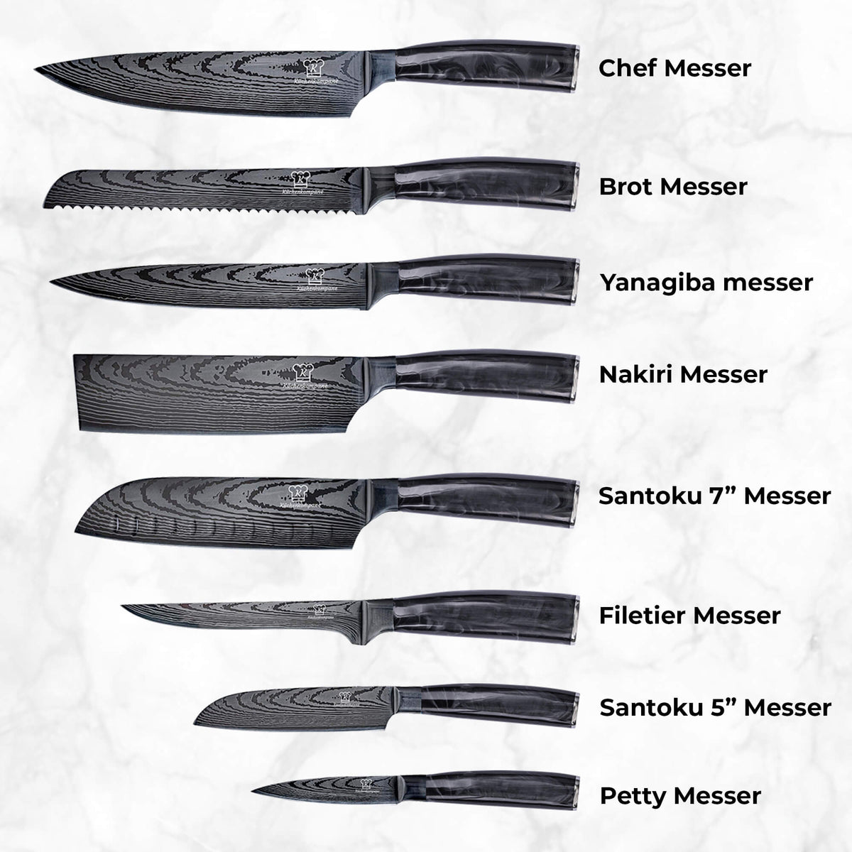 Kuro Messerset 8-teilig + Gratis Taschenmesser