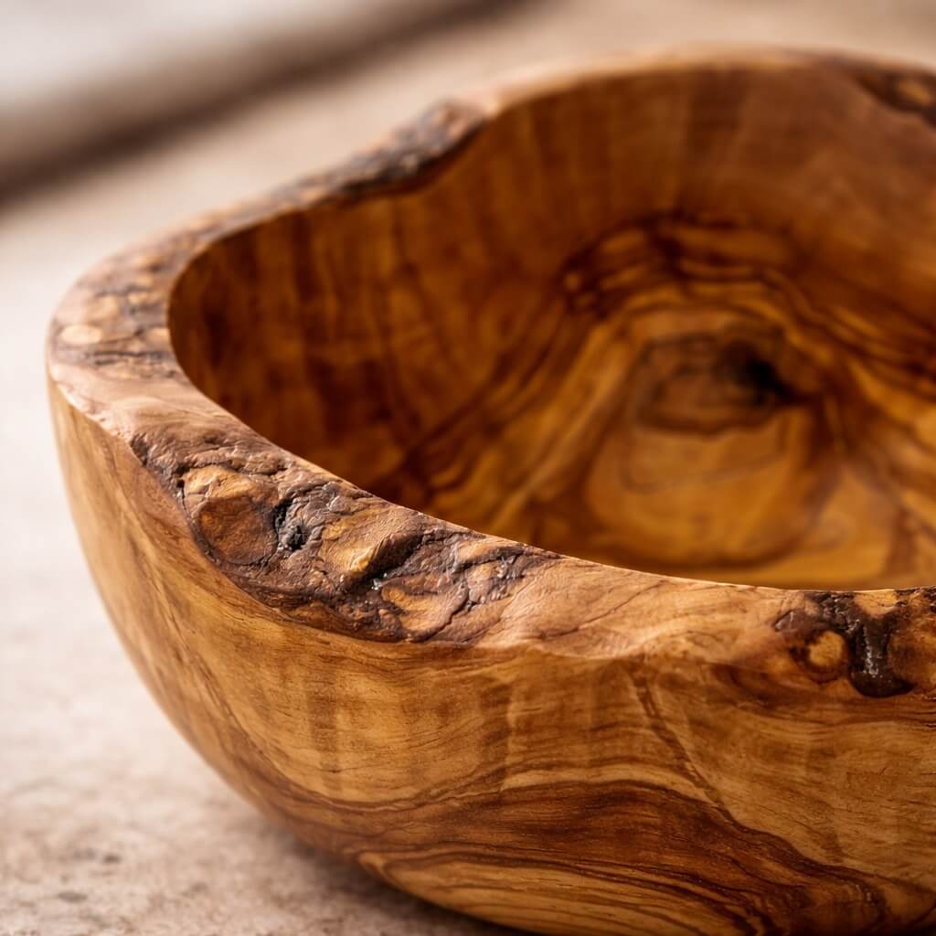 Schale aus Olivenholz - rustikalem Rand (Ø 14 cm)