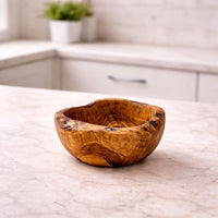 Schale aus Olivenholz - rustikalem Rand (Ø 14 cm)
