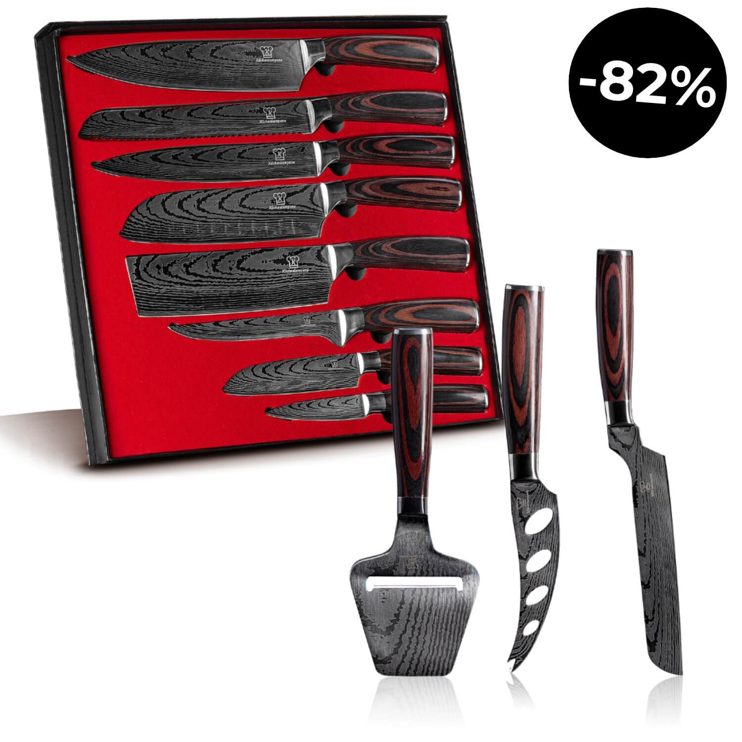 8-teiliges Asiatisches Messerset Premium + 2x Käsemesser- und Hobel