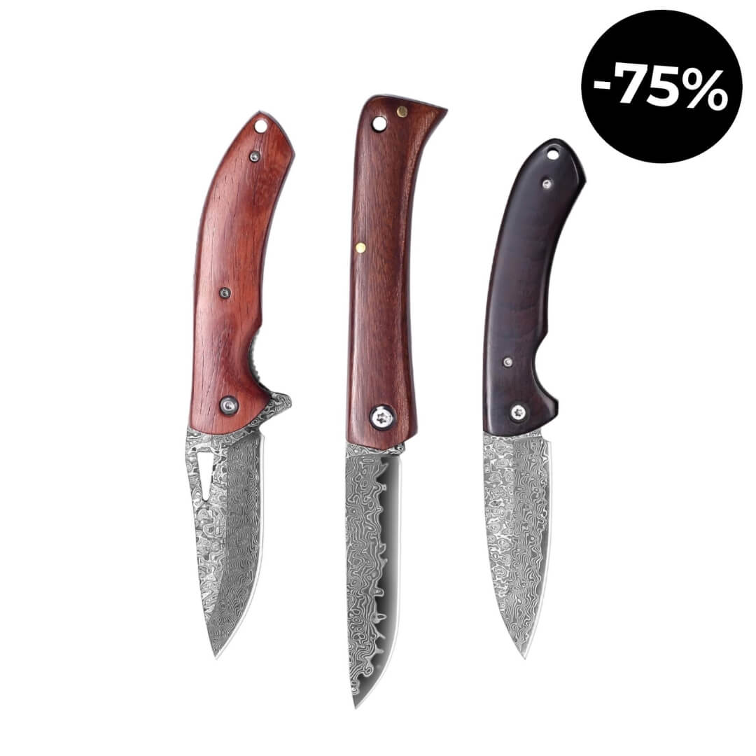 3-teiliges Premium Taschenmesser-Set aus Damaststahl