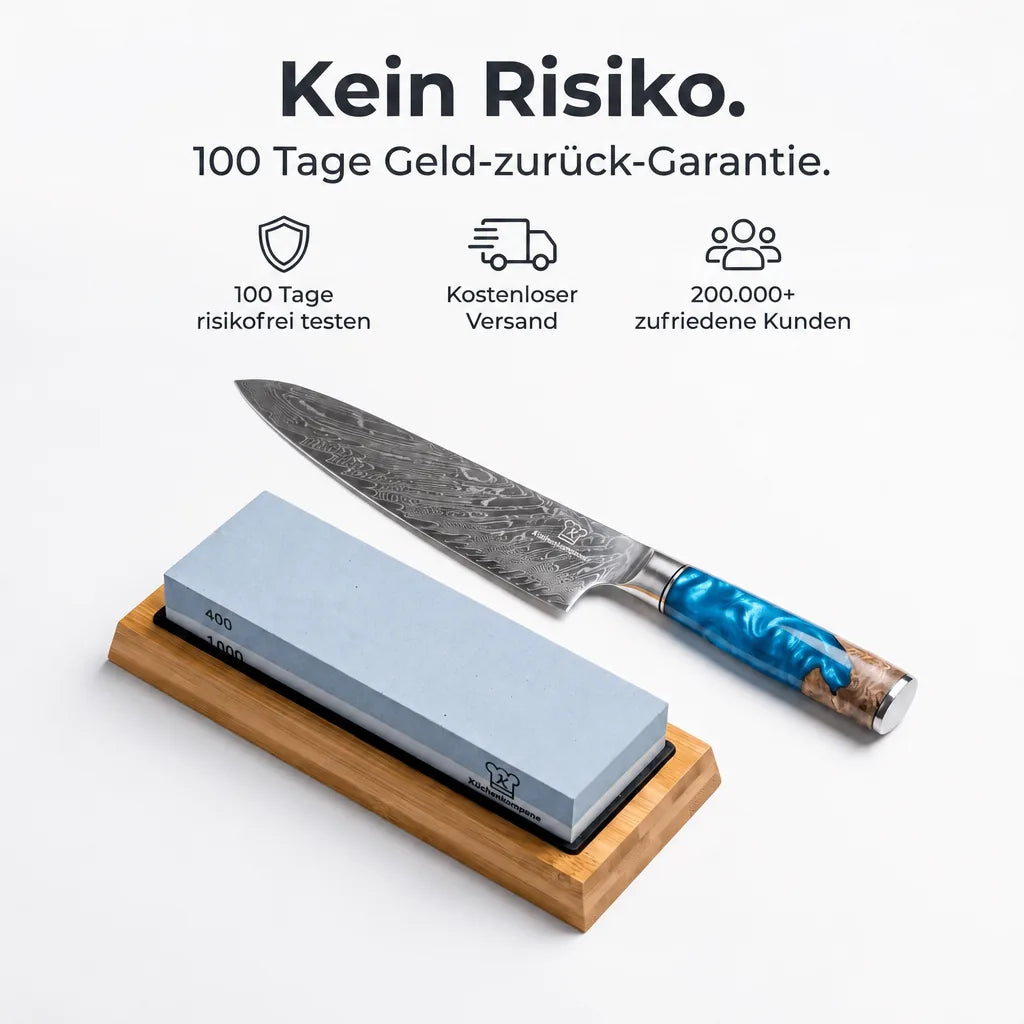 Aoki Damast Chefmesser & 2-in-1 Nass-Schleifstein
