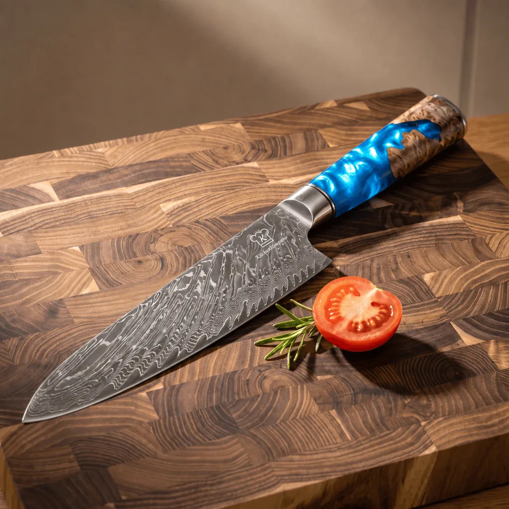 Aoki Damast Chefmesser & 2-in-1 Nass-Schleifstein