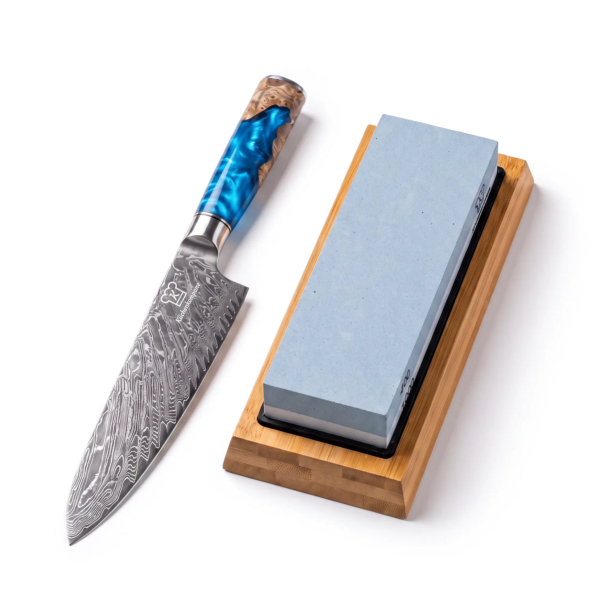 Aoki Damast Chefmesser & 2-in-1 Nass-Schleifstein